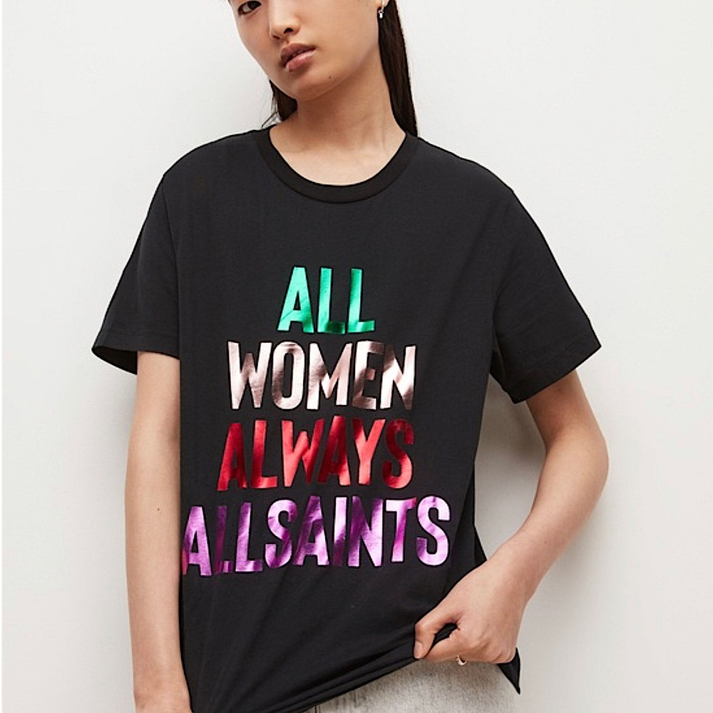 NWT All Saints Black ‘All Women Always All Saints” T-Shirt
